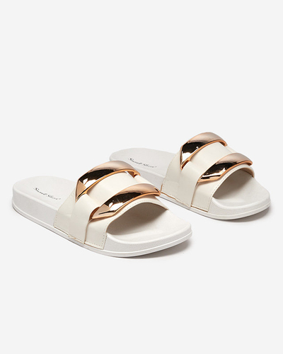 Naiste valged kuldse Serina ornamentiga sussid - Jalatsid