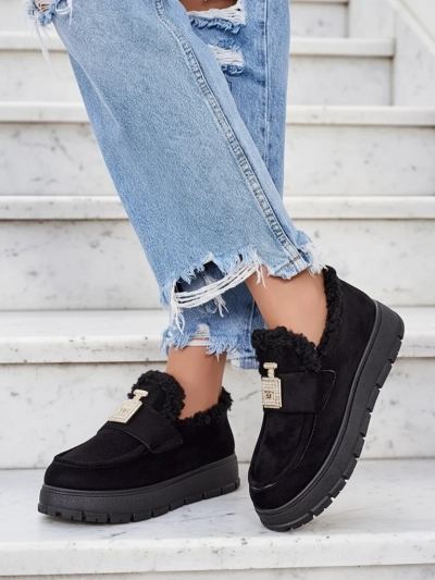 Black Kalliope platform shoes with fur