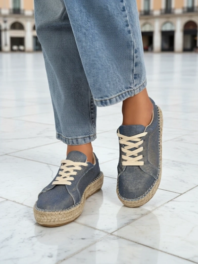 Aurelia Denim Espadrilles – women's flat heel fabric sneakers