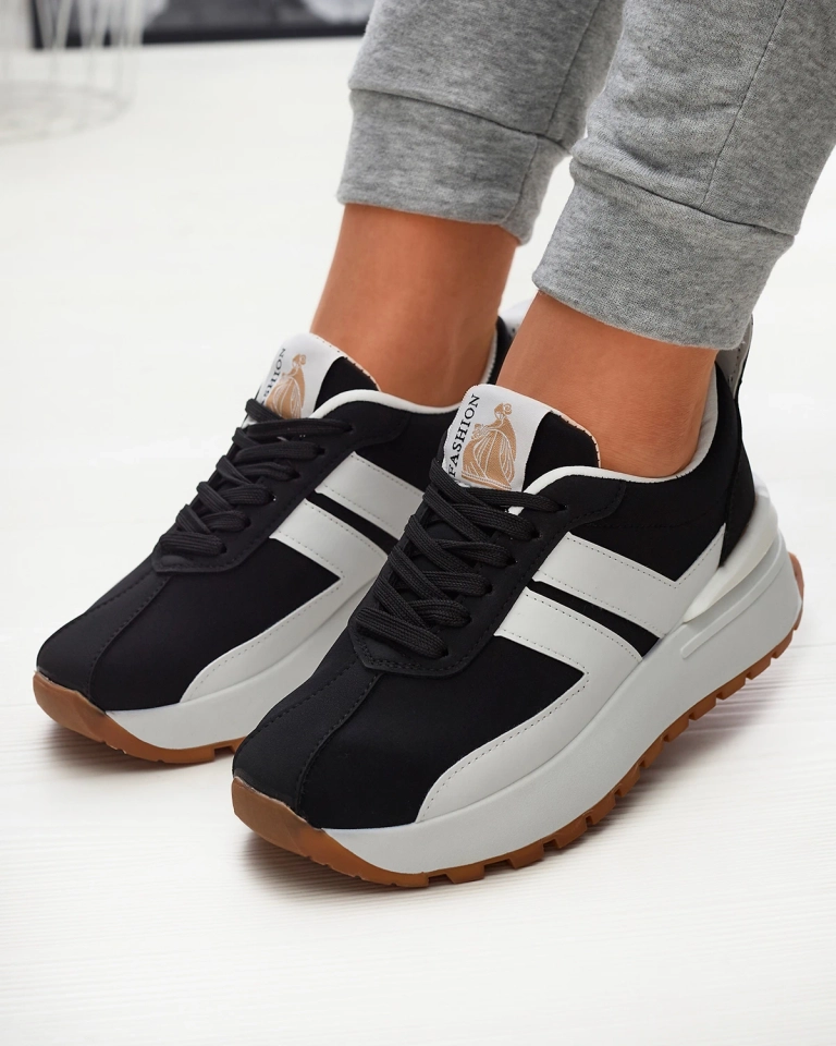 Öko-nahast naiste mustad spordijalatsid värviliste sisestustega Tifora- Jalatsid