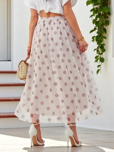 Royalfashion Naiste keskmise pikkusega viskoosist seelik tüllist täppidega