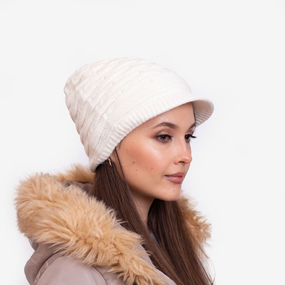 Ladies 'white warm beanie hat with pearls - Accessories