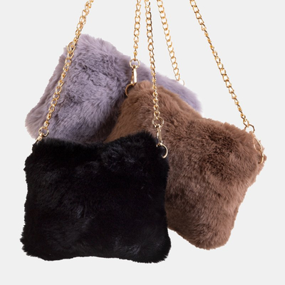 Black fur handbag on a golden chain - Accessories