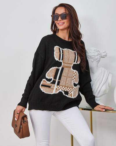 Royalfashion Black Women's Teddy Bear Sweater