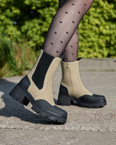 Royalfashion Женские матовые бежевые ботинки Bevta на плоском каблуке