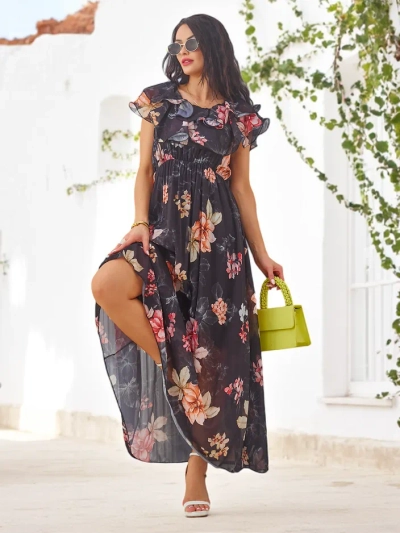 Royalfashion Женское платье с открытыми плечами и короткими рукавами в различных цветочных узорах