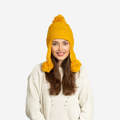 Yellow women's insulated hat with pompoms - Accessories