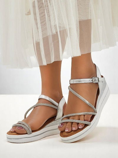 Royalfashion Women’s wedge sandals with rhinestones Ballosa