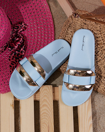 Sinised kuldse Serina ornamentiga naiste sussid - Jalatsid