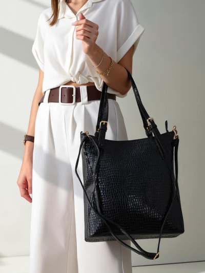 Royalfashion Women's large patent handbag with embossing