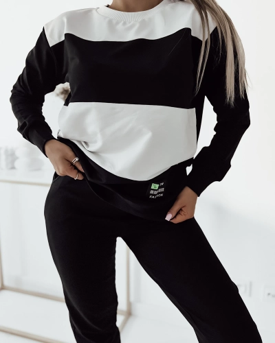 Royalfashion Black women's striped sweatshirt set