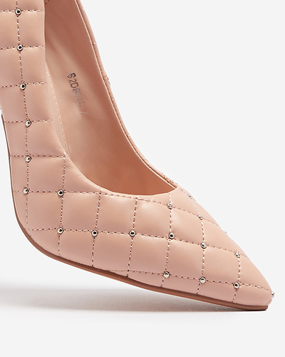 Women's quilted stiletto heels with a pointed toe in nude Mawelo- Footwear