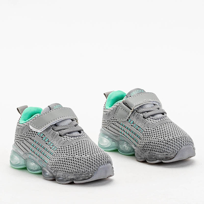 Gray children's sports shoes with mint Dons elements - Footwear