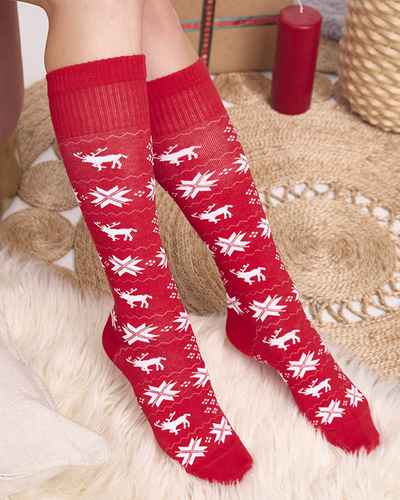 Women's Red Long Christmas Socks - Underwear