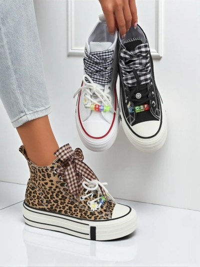 Женские кеды Leonora Leo коричневые на платформе – итальянский стиль, ткань