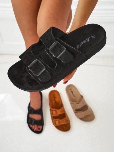 Royalfashion Women's Eco-Suede Sliders with Buckles Bella Duo