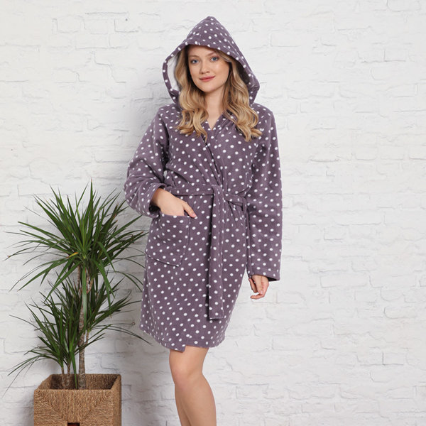 Soft purple women's bathrobe with polka dots - Clothing