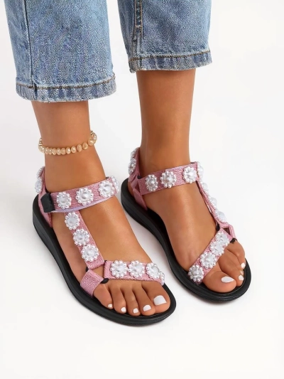 Letitia Royalfashion pink platform sandals - classic pearl studs