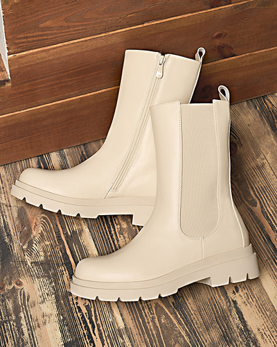 Royalfashion Beige women's high boots with flat heel Vedesa