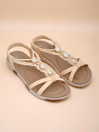 Royalfashion Bellona women's beige platform sandals with zircons