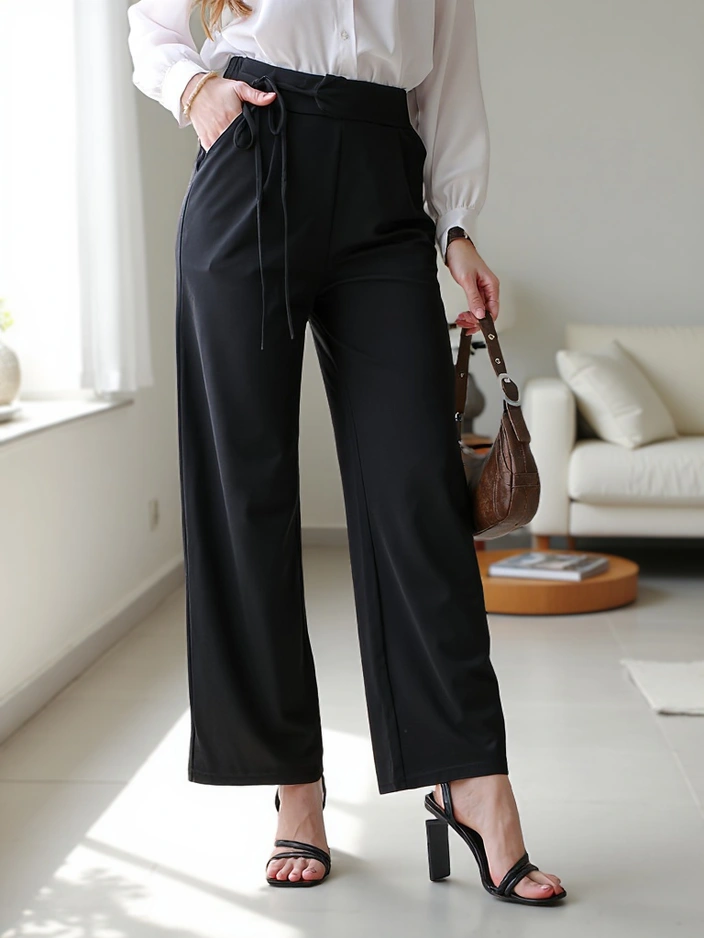 Royalfashion Wide women's trousers with side ties