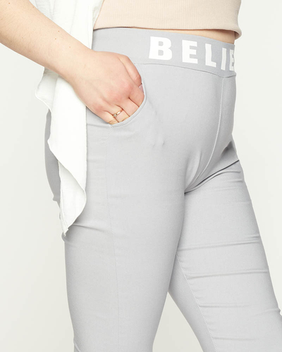 Women's fabric pants with light gray lettering - Clothing