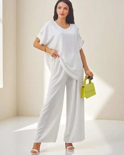 Royalfashion Women's cotton two-piece set with short sleeves and wide pants