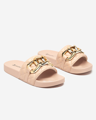 Naiste beežid tepitud kuldketiga sussid Eteris - Jalatsid