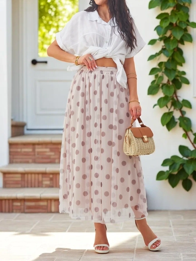 Royalfashion Naiste keskmise pikkusega viskoosist seelik tüllist täppidega