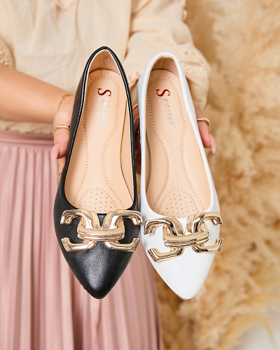 Royalfashion Черные женские балерины с заостренным носом и украшением на носу Figgda