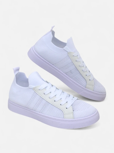 Aurelio Białe Sneakersy Tekstylne z Eko Skóry na Płaskiej Platformie 2,5 cm