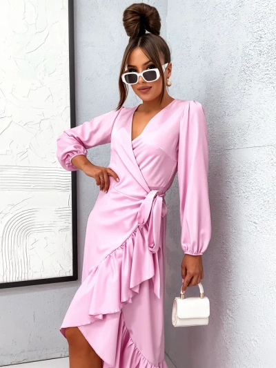 Royalfashion Kinnitatud naiste midi kleit volangidega
