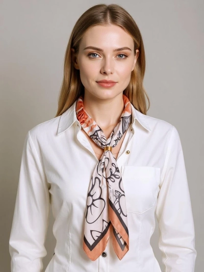 Apollonia – women's polyester scarf 69x66 cm pink-beige floral