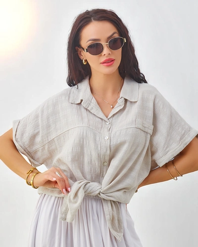 Royalfashion Naiste puuvillane särk reljeefse mustriga ja lühikeste varrukatega