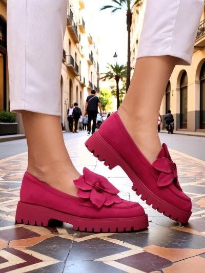 Royalfashion Eco suede naiste loaferid Floverse lilledega
