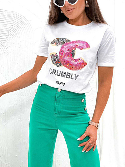 Royalfashion Женская футболка с принтом и цирконами