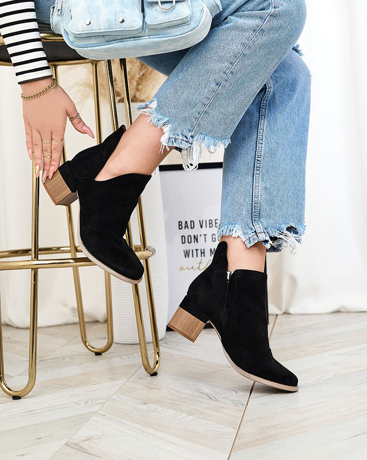 Czarne damskie botki na słupku Jeneuer - Obuwie