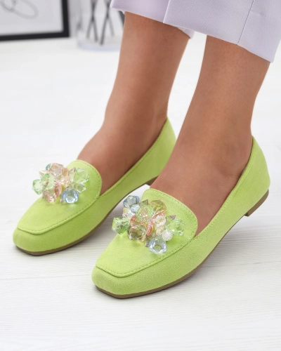 Green eco-suede moccasins for women Gepossa- Footwear