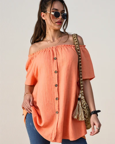 Royalfashion Naiste puuvillane pluus hispaania stiilis dekoratiivnuppudega