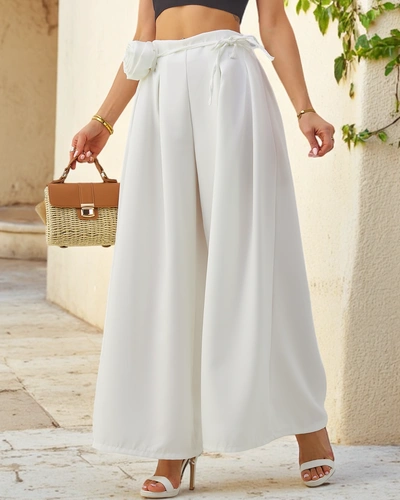 Royalfashion Elegant laiad naiste püksid kaunistava lillemotiiviga vöö ääres