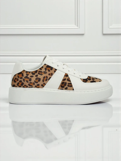 Women's Sneakers Calista Leopardia – White Eco Leather Fabric Spring 4cm