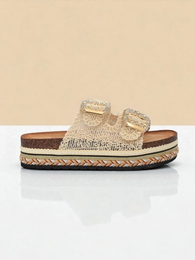 Royalfashion Women's mules with rhinestone buckles GlamCork