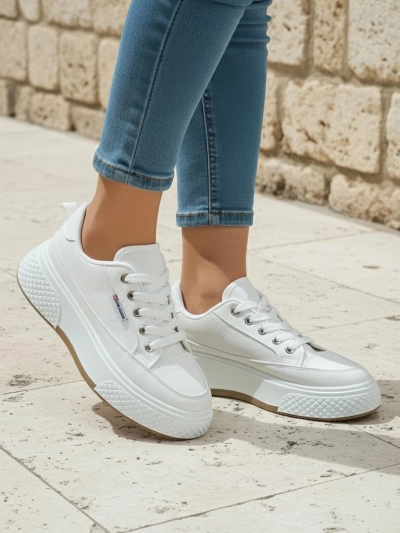 Calypso white fabric platform sneakers for women for spring and summer