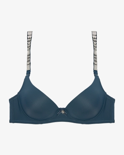 Royalfashion Navy blue plain push-up bra with decorated straps