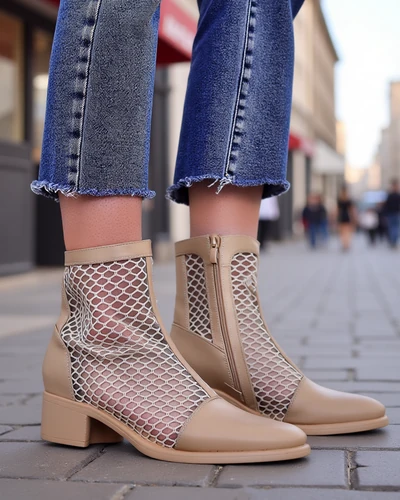 Royalfashion Women's Openwork Ankle Boots on Low Heel Rowices