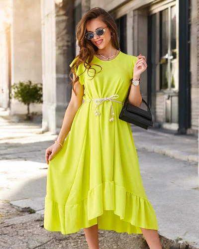 Royalfashion Naiste midi kleit volangide ja lühikeste varrukatega