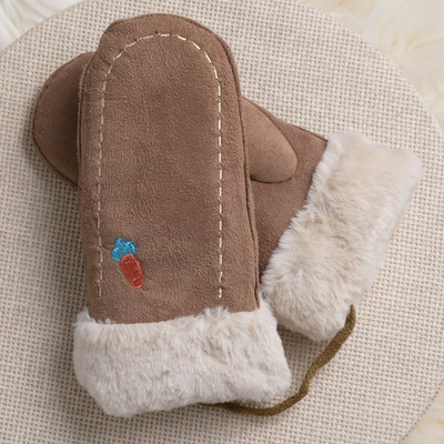 Brown children's mittens with a string and mitts - Gloves