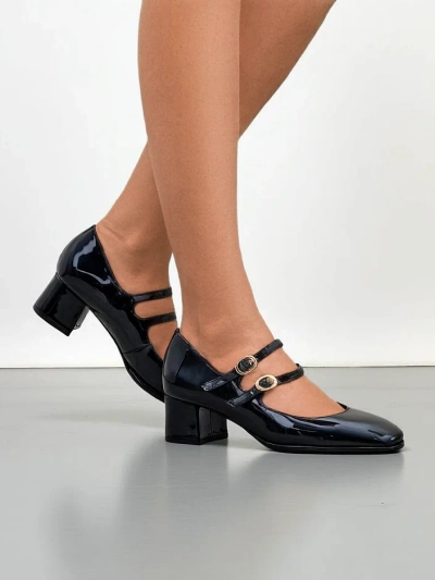 Royalfashion Lacquered women's pumps on a block heel with straps Weyy