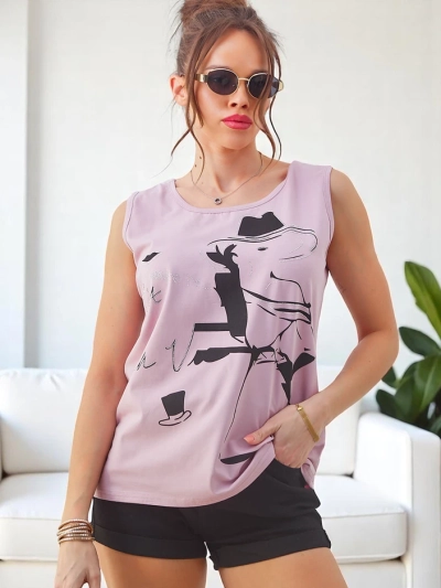 Royalfashion Women's cotton sleeveless blouse with print and rhinestones