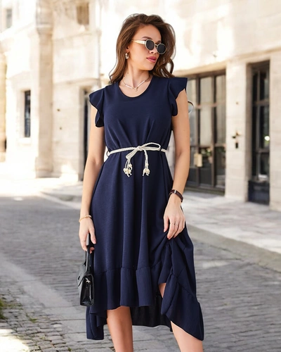 Royalfashion Women's midi dress with ruffles and short sleeves